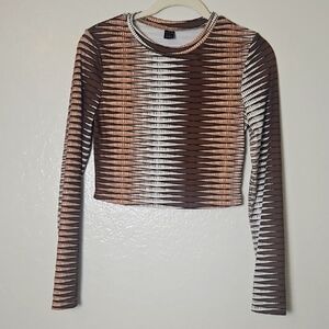 SHEIN Brown and Cream Patterned Long Sleeve Top